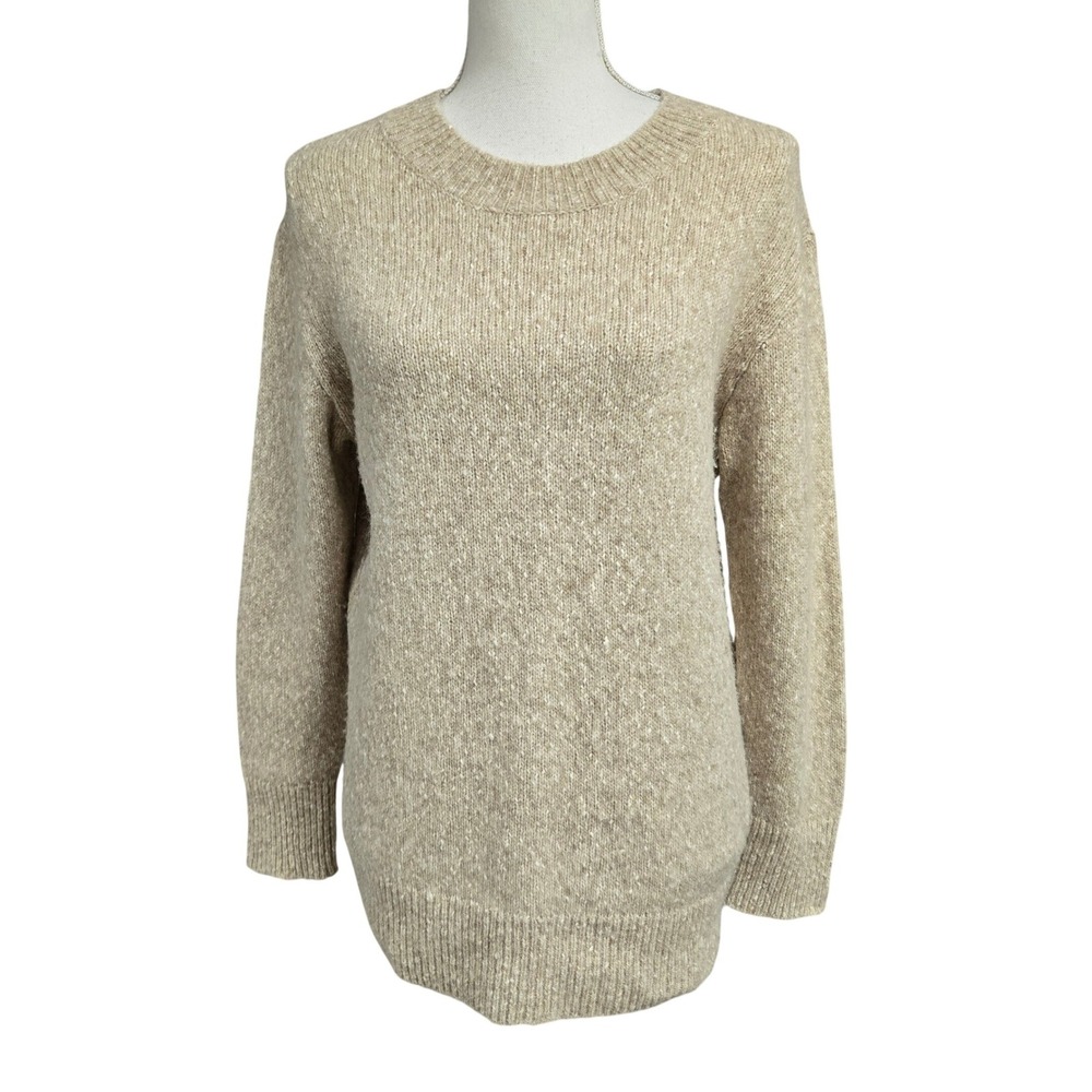 Vince Alpaca Wool Silk Blend Crew Neck Sweater Beige Oatmeal Heather Women's S/P